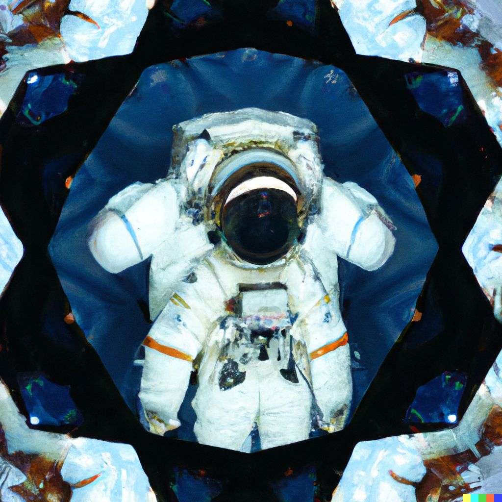 an astronaut as viewed through a kaleidoscope